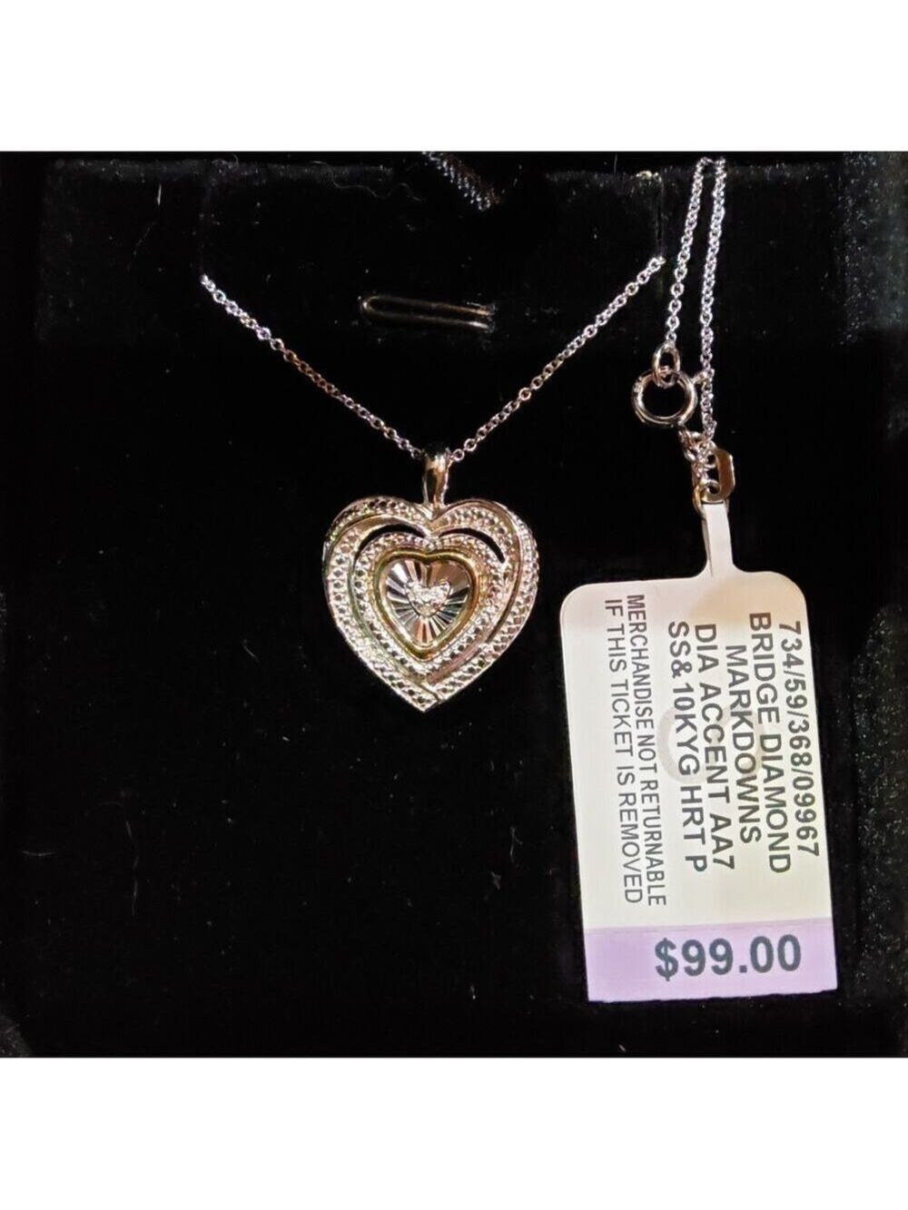 NEW! DIAMOND HEART NECKLACE 10K YELLOW GOLD TWO-TONE SS PENDANT & 18" CHAIN